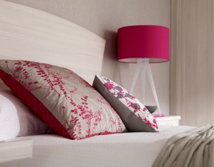 Patterned pillows on a bed