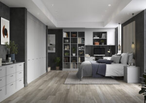 Lindley light grey bedroom with fitted wardrobe