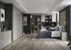 Lindley Nordic grey bedroom with large wardrobe